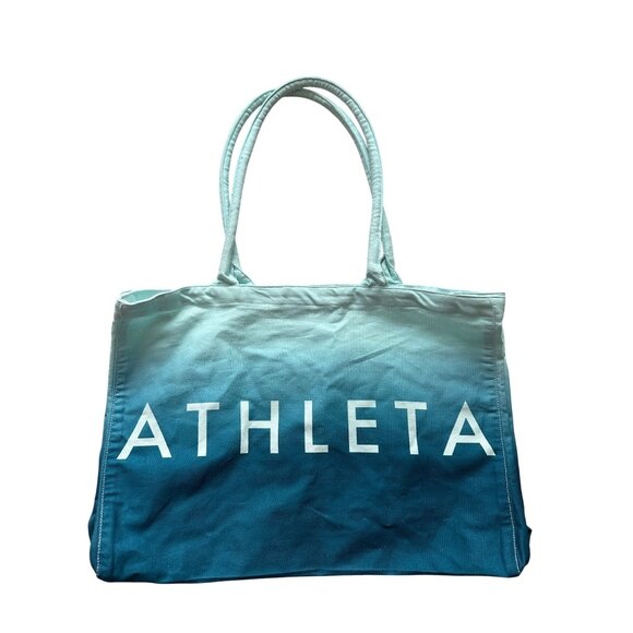 Athleta Blue Ombre Cotton Canvas Tote Gym Beach Bag Excellent - Picture 1 of 13